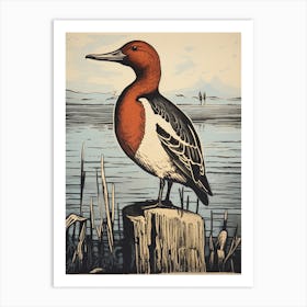 Vintage Bird Linocut Canvasback 4 Art Print