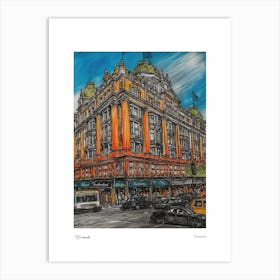 Harrods London Pencil Sketch 1 Watercolour Travel Poster Art Print