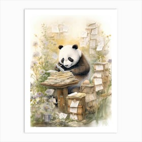 Panda Art Collecting Stamps Watercolour 4 Art Print