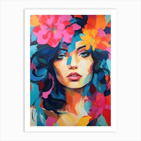 Woman With Flowers On Her Head 5 Art Print