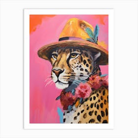 Quirky Pink Leopard With Hat Art Print