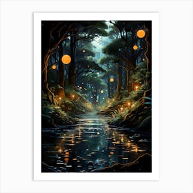 Enchanting Fantasy Forest with Lanterns Art Print