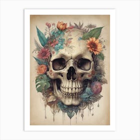 Floral Skull Vintage Painting (39) Art Print