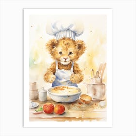 Cooking Watercolour Lion Art Painting 8 Art Print