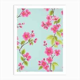 Seamless Pattern With Pink Flowers Art Print