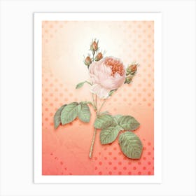 Pink Cabbage Rose Vintage Botanical in Peach Fuzz Polka Dot Pattern n.0314 Art Print