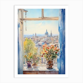 Window View Of Istanbul Turkey In Autumn Fall, Watercolour 3 Art Print