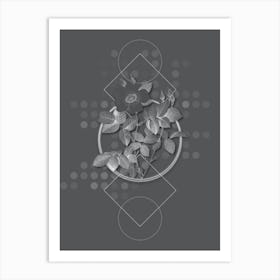 Vintage Twin Flowered White Rose Botanical with Line Motif and Dot Pattern in Ghost Gray n.0067 Art Print