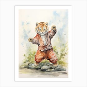 Tiger Illustration Practicing Tai Chi Watercolour 3 Art Print