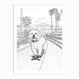 Havanese Dog Skateboarding Line Art 3 Art Print