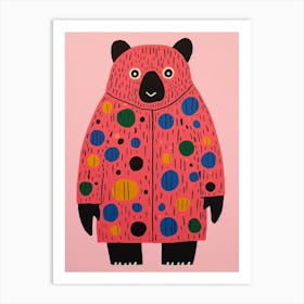 Pink Polka Dot Black Bear 2 Art Print