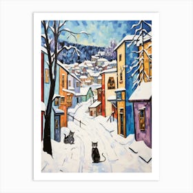 Cat In The Streets Of Banff   Canada With Snow 1 Art Print