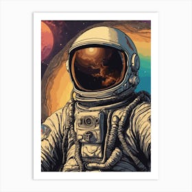 Retro Astronaut In Space Art Print