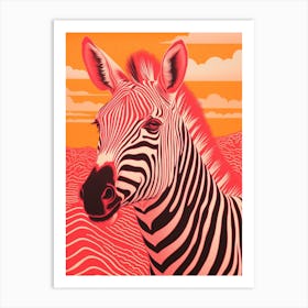 Zebra Pink Orange Line Portrait 1 Art Print