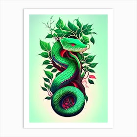 Emerald Tree Boa Tattoo Style Art Print