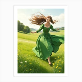 Running Girl In A Green Dress 2 Art Print