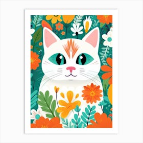 Cat In Flowers 1 Art Print