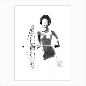 Nude Geisha And Umbrella Art Print