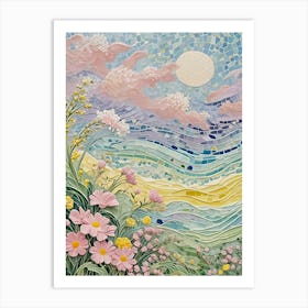 Mosaic Of Pastel Waves & Flowers Art Print