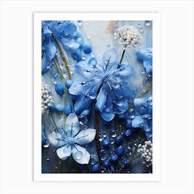 Blue Flowers With Water Droplets 1 Art Print