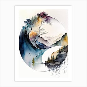 Landscapes 4 Yin And Yang Watercolour Art Print
