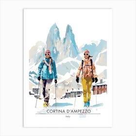 Cortina D Ampezzo   Italy, Ski Resort Poster Illustration 1 Art Print