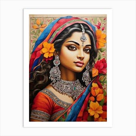 Default Colorful Traditional Madhubani Art From India Depicts 1 Art Print