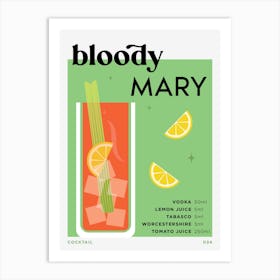 Bloody Mary in Green Cocktail Recipe Art Print