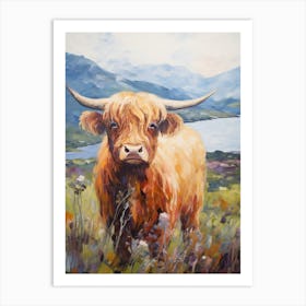 Brushstroke Impressionism Style Painting Of A Highland Cow In The Scottish Valley 4 Art Print