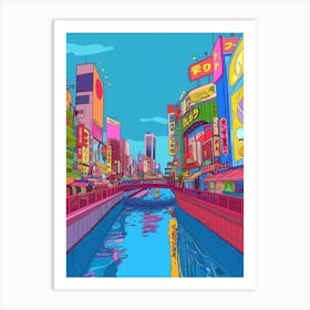 Dotonbori Osaka 3 Colourful Illustration Art Print