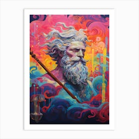  A Silk Screen Portrait Of Poseidon With Trident 3 Art Print