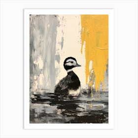 Textured Painting Of A Duckling Black & White Collage Style 5 Art Print