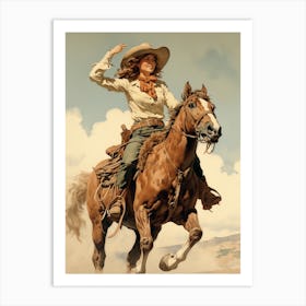 Cowgirl On Horse Vintage Poster 2 Art Print