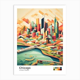 Chicago, Usa, Geometric Illustration 4 Poster Art Print