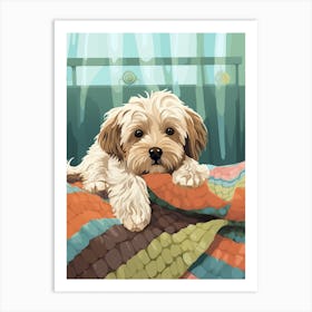 Dog On Crochet Blanket Illustration Art Print