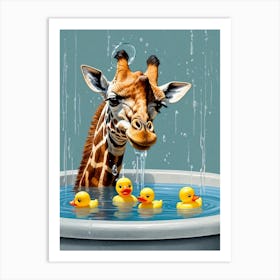 Giraffe With Rubber Ducks Art Print