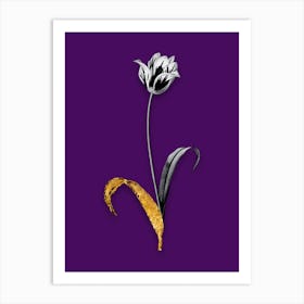 Vintage Didiers Tulip Black and White Gold Leaf Floral Art on Deep Violet n.0830 Art Print