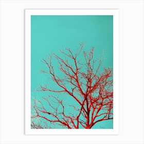 Red Tree Against Blue Sky 4 Art Print