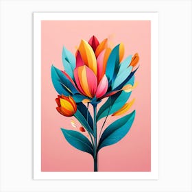 Colorful Flowers On A Pink Background Art Print