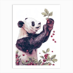 Giant Panda Standing And Reaching For Berries Storybook Illustration 4 Art Print