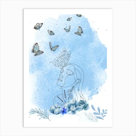 A Woman With Butterflies Art Print