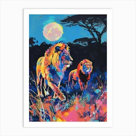Masai Lion Night Hunt Fauvist Painting 1 Art Print