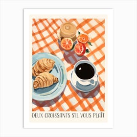 DEUX CROISSANTS S'IL VOUS PLAÎT. Vintage Gouache Breakfast with Quote Kitchen Art Print