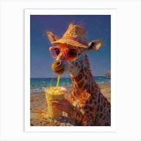 Giraffe At The Beach Art Print