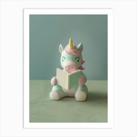 Toy Unicorn Reading A Book Pastel 2 Art Print