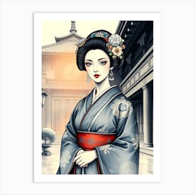 Geisha Woman Portrait Art Print