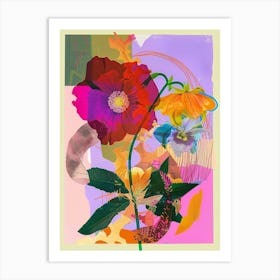 Larkspur 2 Neon Flower Collage Art Print