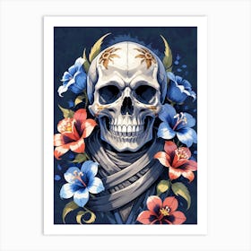 American Flag Floral Face Evil Death Skull (41) Art Print