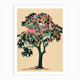 Pecan Tree Colourful Illustration 3 Art Print