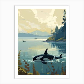 Blue Graphic Design Style Orca Whale 2 Art Print
